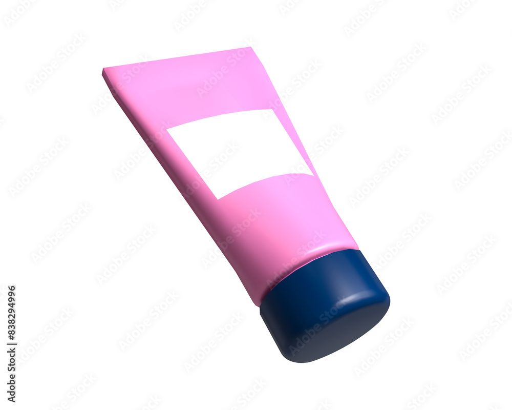 A pink tube of decorative cosmetics. Illustration of a cartoon-style cosmetic product for web design on an isolated background. The concept of cosmetic skin and hair care. 3D rendering A pink tube of decorative cosmetics. Illustration of a cartoon-style cosmetic product for web design on an isolated background. The concept of cosmetic skin and hair care. 3D rendering