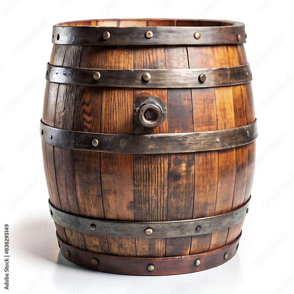 Fototapeta premium Old wooden rum keg isolated on white background