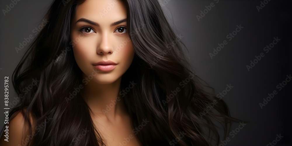 Closeup portrait of a beautiful young woman with shiny black hair. Concept Fashion Photography, Portrait Photography, Beauty Photoshoot, Hair Modeling, Closeup Shots Closeup portrait of a beautiful young woman with shiny black hair. Concept Fashion Photography, Portrait Photography, Beauty Photoshoot, Hair Modeling, Closeup Shots