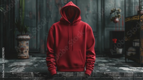Red hooded sweatshirt mockup Computer digital drawing