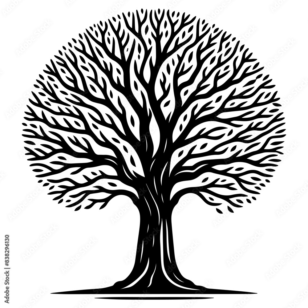 Obraz premium Beautiful round shaped tree silhouette. vector illustration