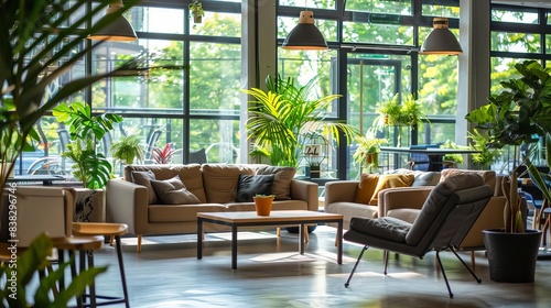 stylish coworking space interior with panoramic windows modern office design © Bijac