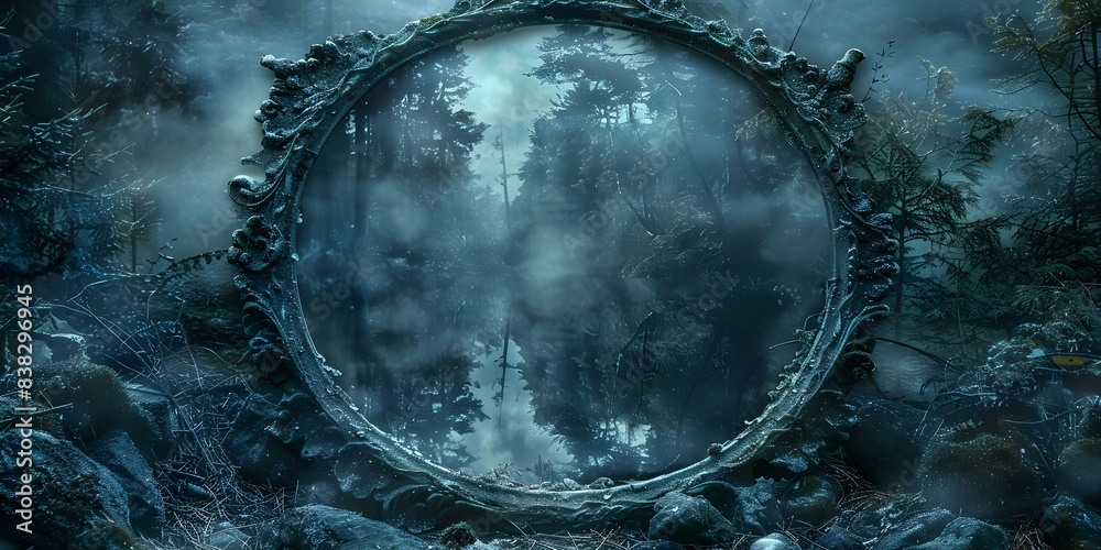 Gothic Mirror Reflecting Dark Forest In A Mystical And Eerie Setting gothic-mirror-reflecting-dark-forest-in-a-mystical-and-eerie-setting
