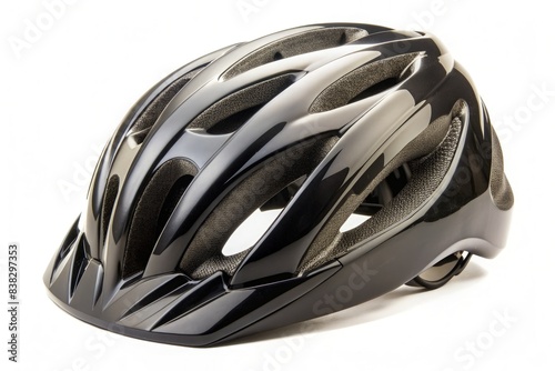 Black Bicycle Helmet With Ventilation Vents on White Background. Generative AI