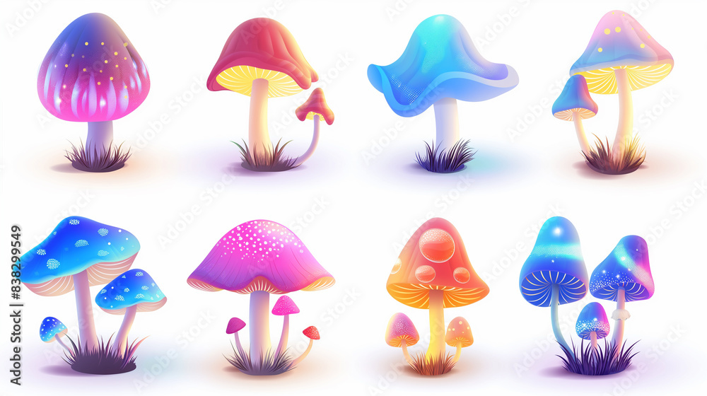 Asset of magic fantasy mushrooms isolation on white background, Illustration. Asset of magic fantasy mushrooms isolation on white background, Illustration.
