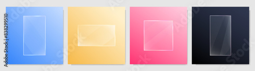 Vector illustration. Glass transparent glossy effect with reflection. Colorful gradient background. Design elements for social media template, web banner. Dynamic minimalist style.