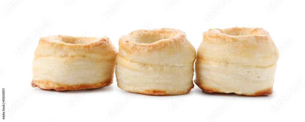 Delicious fresh puff pastry isolated on white Delicious fresh puff pastry isolated on white