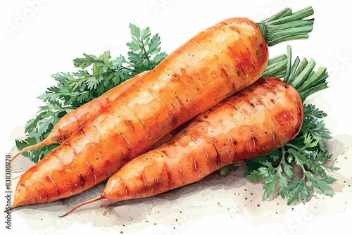 Watercolor Carrots with leaves isolated on white background