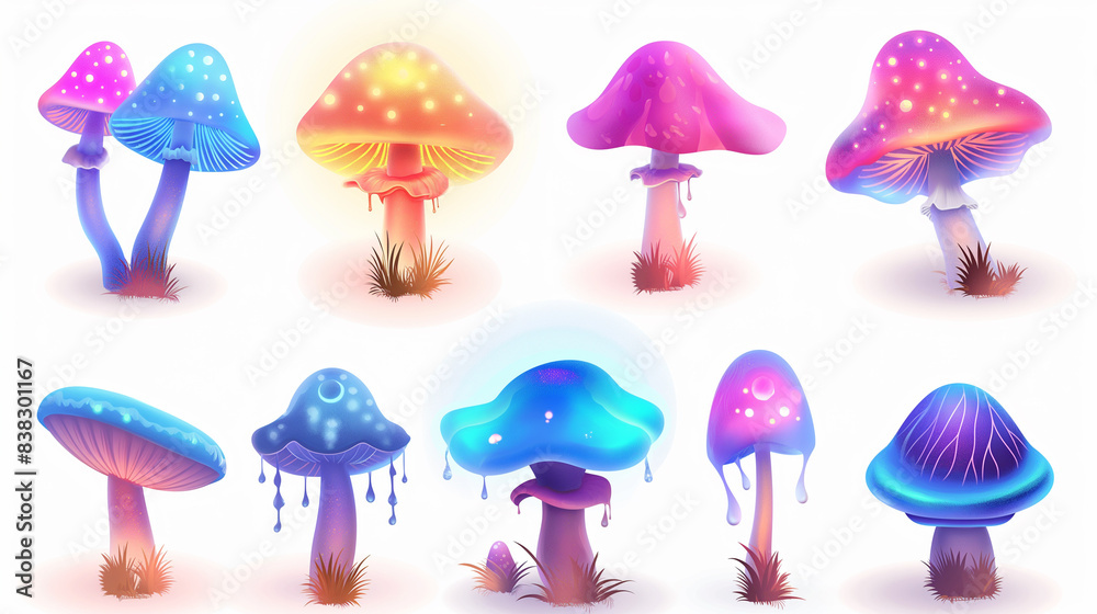 Asset of magic fantasy mushrooms isolation on white background, Illustration. Asset of magic fantasy mushrooms isolation on white background, Illustration.