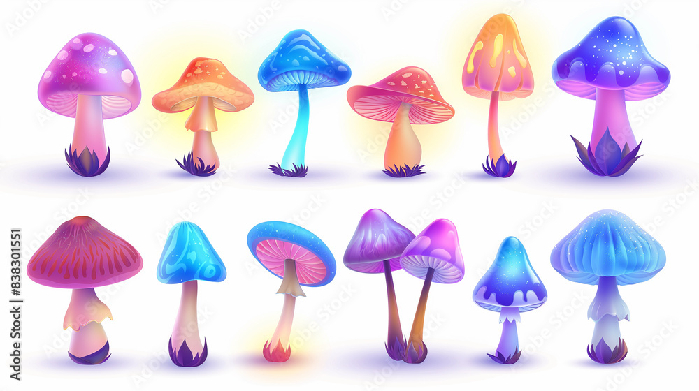 Asset of magic fantasy mushrooms isolation on white background, Illustration. Asset of magic fantasy mushrooms isolation on white background, Illustration.