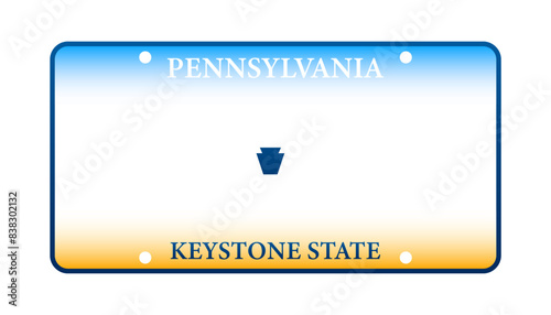License plate of Pennsylvania. Car number plate. Vector stock illustration.