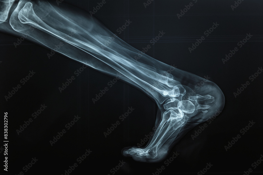 Leg skeleton anatomy x-ray view on dark background Leg skeleton anatomy x-ray view on dark background