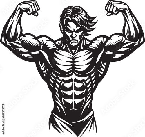illustration of a builder showing her arms black and white