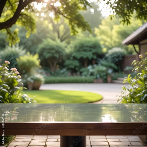 Empty wooden table for product placement podium or pedestal 