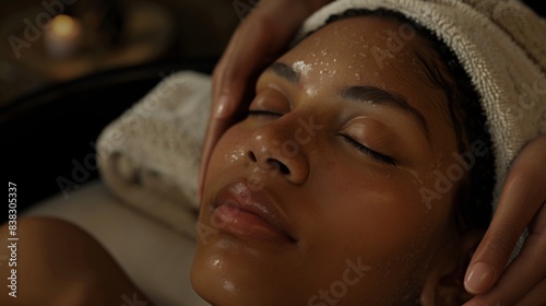 young african amercian woman in spa having face massage 