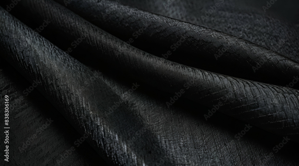 Fototapeta premium Polyamide and viscose fabric. Black colour. Texture, background, pattern. 