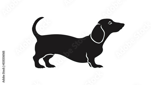 Simple  clear  artisanal stencil print style illustration of Dachshund dog isolated on white background. Stencilled graphic design  modern  minimalist  trendy  product  black and white  2D