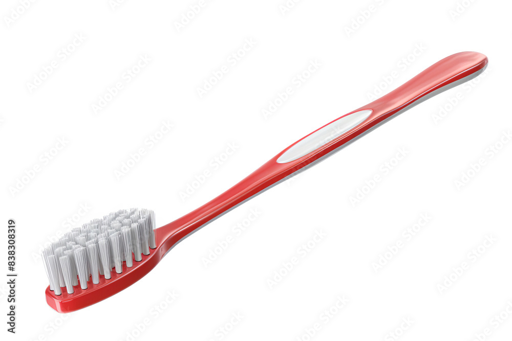 A red toothbrush with white bristles isolated on a white background, perfect for oral hygiene and dental care-themed projects. A red toothbrush with white bristles isolated on a white background, perfect for oral hygiene and dental care-themed projects.