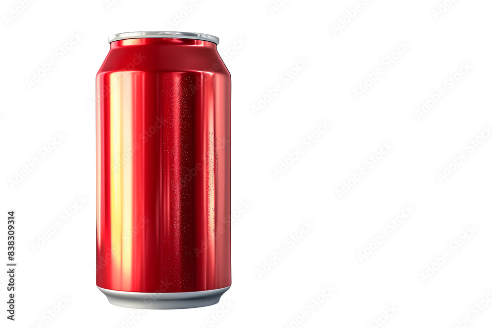 Red soda can on white background. Perfect for designs related to beverages, branding, and product packaging. Red soda can on white background. Perfect for designs related to beverages, branding, and product packaging.