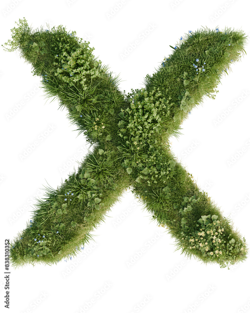 Floral Letter X on a transparent background. 3D render. Floral Letter X on a transparent background. 3D render.