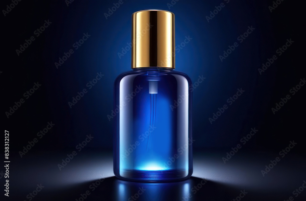 Experience the allure captured in this vibrant blue perfume bottle
