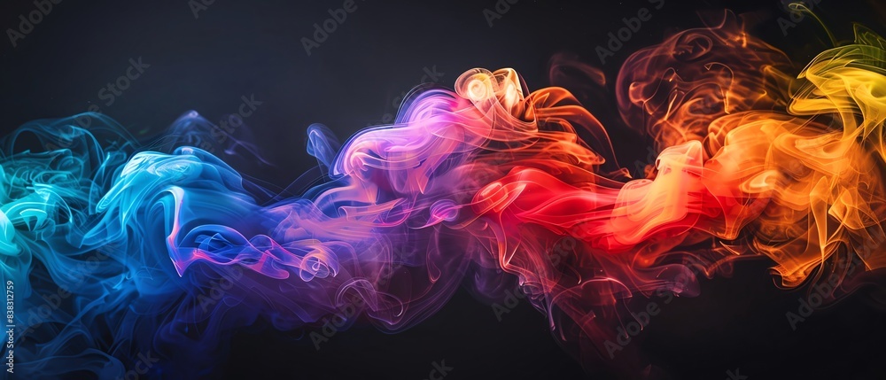 Abstract Art Rainbow smoke, negative space, isolated on black background, advertising photoshoot, pride month LGBTQIA theme Abstract Art Rainbow smoke, negative space, isolated on black background, advertising photoshoot, pride month LGBTQIA theme