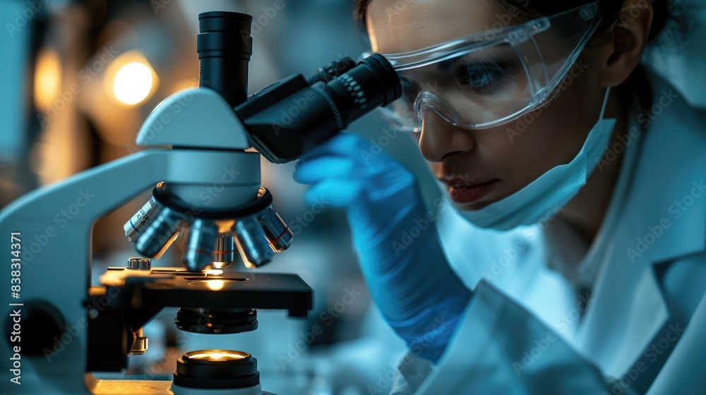 Scientist working with microscope in laboratory Science, chemistry, biology, medicine concept Scientist working with microscope in laboratory Science, chemistry, biology, medicine concept