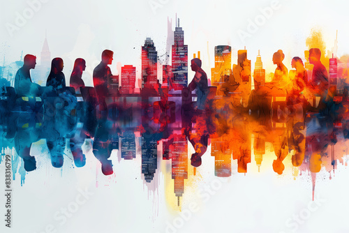 Business with abstract cityscape colorful paint splatters on a background