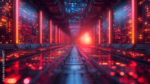 Abstract cityscapes at night with blurred red taillights streaking across a highway bridge