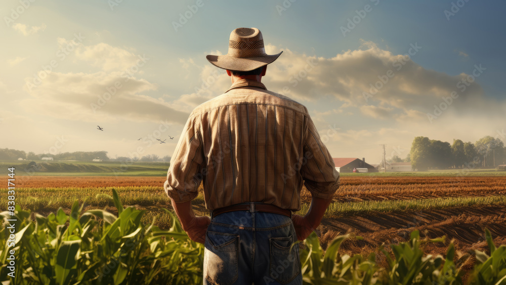 A farmer stands in a vast field under a bright sky, embodying the essence of rural life and agricultural work.
A farmer stands in a vast field under a bright sky, embodying the essence of rural life and agricultural work.