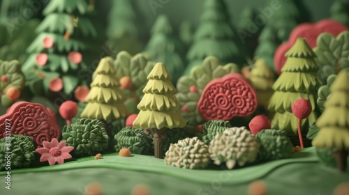 Cartoon claymotion style forest background  style 3D  nature