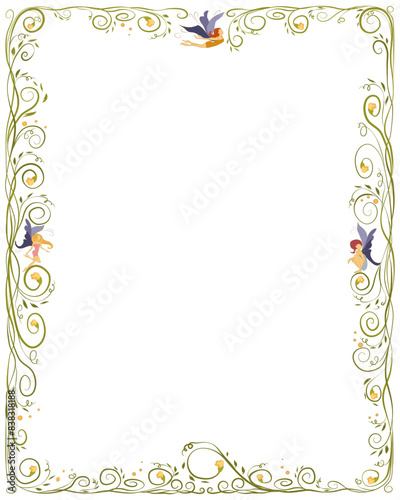 Floral frame with fairies for a book
