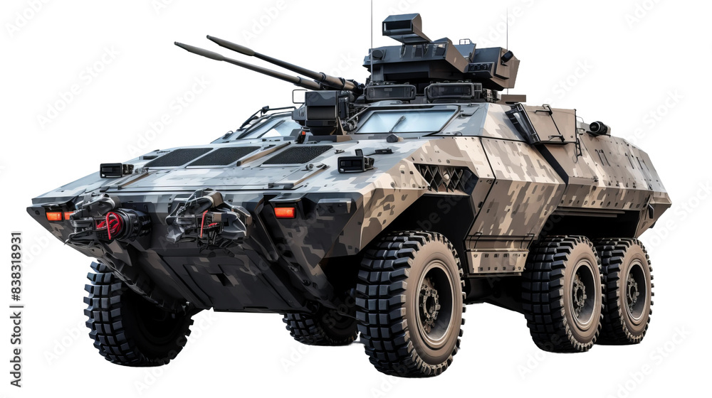 image of a Stryker armored fighting vehicle, isolated on a white background. image of a Stryker armored fighting vehicle, isolated on a white background.