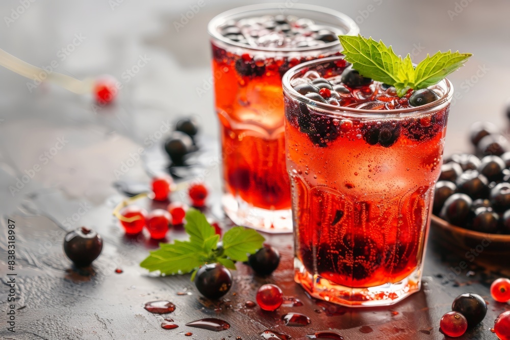 Blackcurrant ice tea in glass