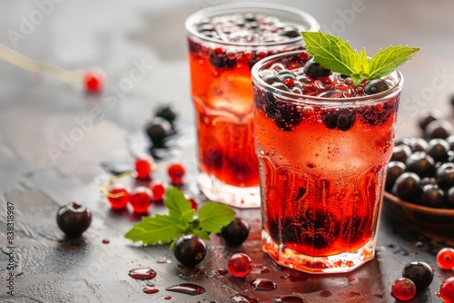 Obraz na płótnie Blackcurrant ice tea in glass w salonie