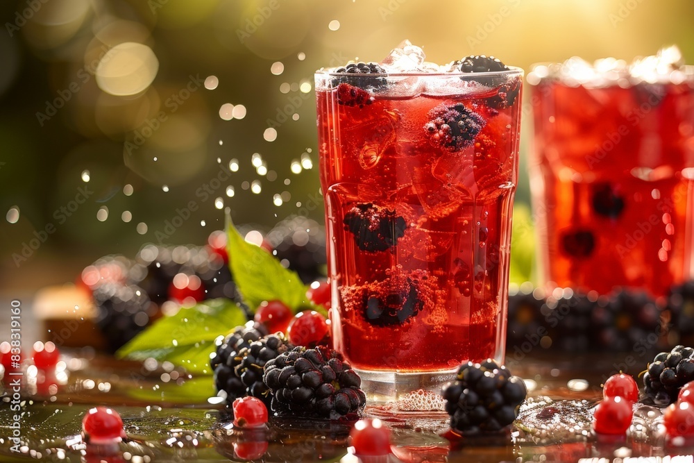 Blackcurrant ice tea in glass