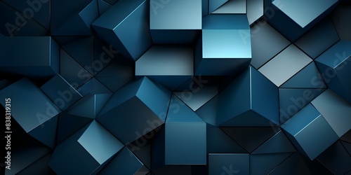 Dark blue 3D cube pattern banner design with geometric shapes. Concept Geometric Shapes, 3D Cube, Dark Blue, Banner Design, Pattern photo