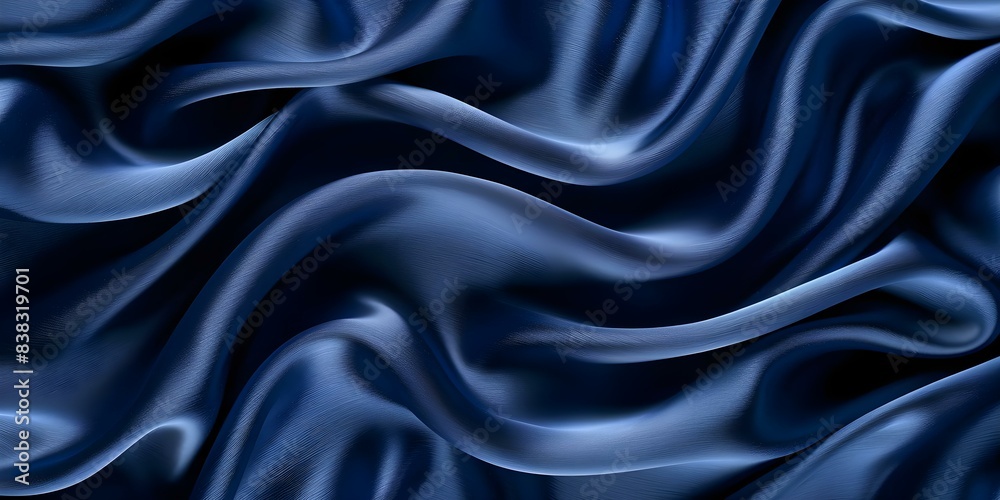 Fototapeta premium Elegant navy blue silk satin background with soft wavy folds design. Concept Fashion Photography, Luxurious Backdrops, Silk Satin Textures, Stylish Photo Shoot, Elegant Designs