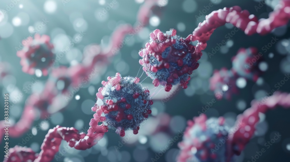 3D illustration of virus or bacteria cells. Virus or bacteria on a blue background. 3D illustration of virus or bacteria cells. Virus or bacteria on a blue background.