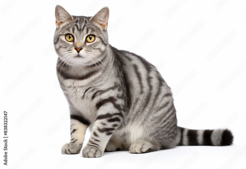 Fototapeta premium American shorthair cat sitting isolated on white background