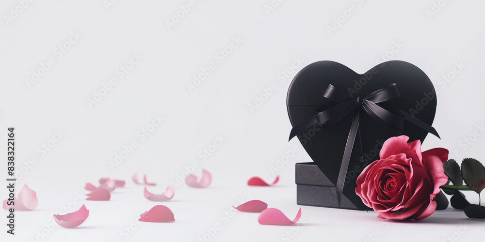 Fototapeta premium Elegant heart-shaped gift box with flowers, suitable for Valentine's, Christmas, birthdays, Mother's Day, and more. Features space for text. Minimal design for any occasion.