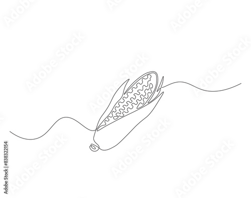 Continuous one line drawing of corn crop for farm. One line drawing illustration of corn from agriculture. fresh maize concept continuous line art. Editable outline.