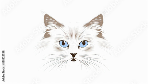 Simple  clear  artisanal stencil print style illustration of Ragdoll cat isolated on white background. Stencilled graphic design  modern  minimalist  trendy  product