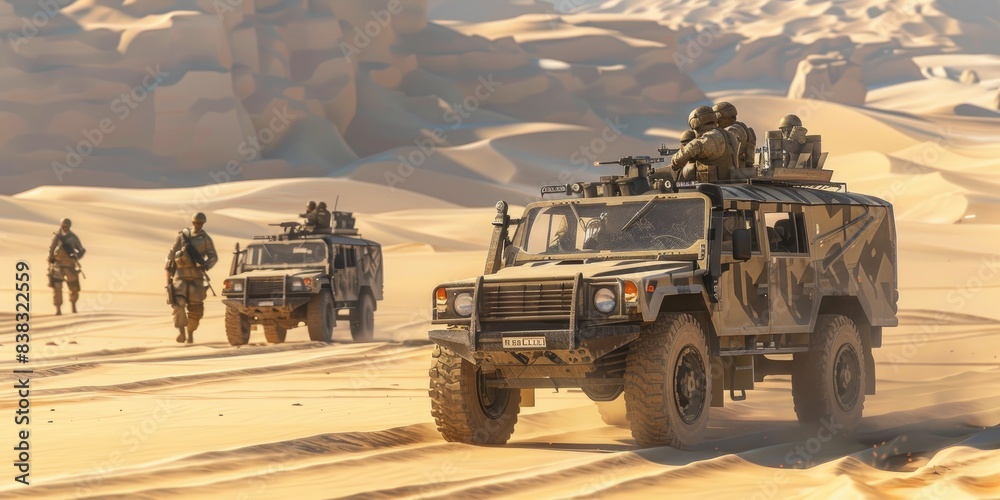 Soldiers and Vehicles in Desert Operation Soldiers and Vehicles in Desert Operation
