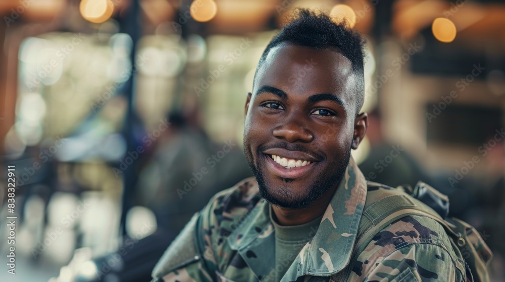 A smiling black man in a military uniform A smiling black man in a military uniform