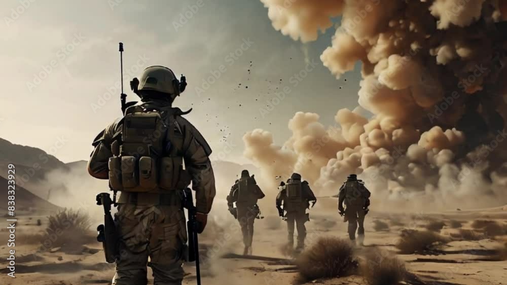 Soldiers in Combat Zone with Smoke and Dust Soldiers in Combat Zone with Smoke and Dust