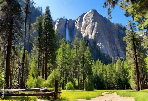 A view of Yosemite National Park in California in the sunshine