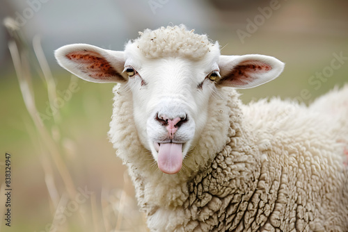 "Cheeky Charm: Portrait of a Funny Sheep Showing Its Tongue"