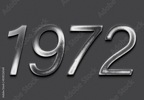 Chrome metal 3D number design of 1972 on grey background.