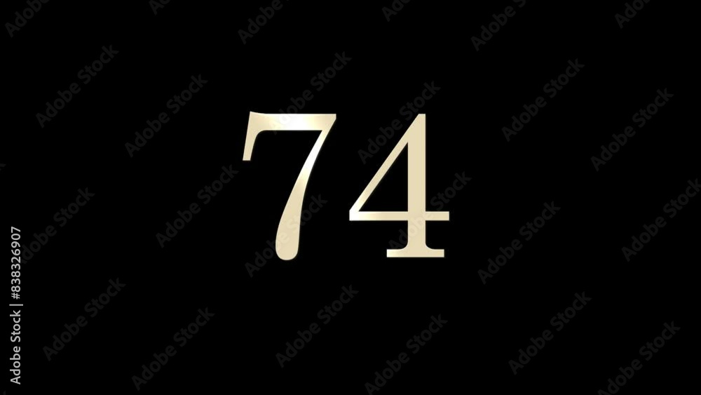 Number 74 with gold and white particles and alpha channel, numerology, number seventy four Number 74 with gold and white particles and alpha channel, numerology, number seventy four